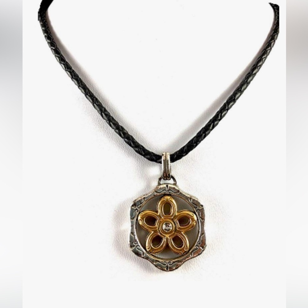 Brighton Gold Silver Flower Crystal Cord Necklace